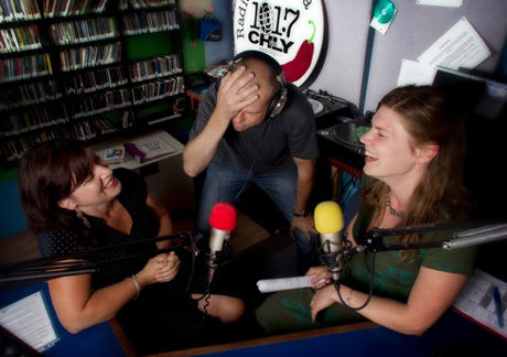 Marian, Joy, and Niel ham it up in the CHLY studio.  Photo by Lance Sullivan